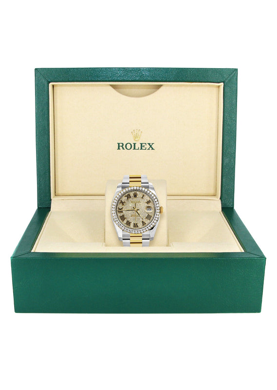 116233 | Diamond Gold Rolex Watch For Men | 36MM | Roman Diamond Dial | Oyster Band