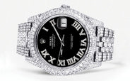 Diamond Iced Out Rolex Datejust 41 | 25 Carats Of Diamonds | Custom Black Roman Numeral Diamond Dial | Two Row | Jubilee Band