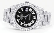 Iced Out Rolex Datejust 36 MM | Stainless Steel | 10 Carats of Diamonds | Black Roman Diamond Dial | Oyster Band