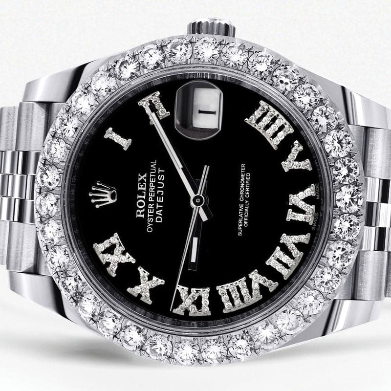 Rolex Datejust 41 Watch | 41 MM | Custom Black Roman Diamond Dial | Jubilee Band
