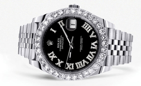 Rolex Datejust 41 Watch | 41 MM | Custom Black Roman Diamond Dial | Jubilee Band
