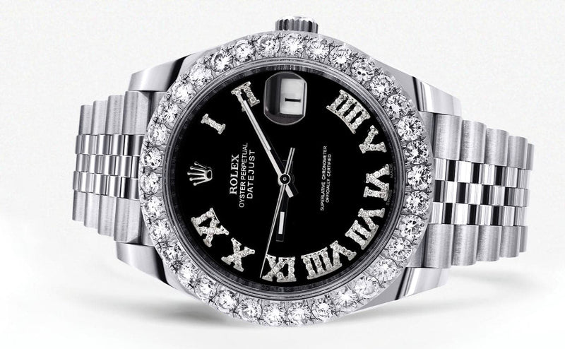 Rolex Datejust 41 Watch | 41 MM | Custom Black Roman Diamond Dial | Jubilee Band