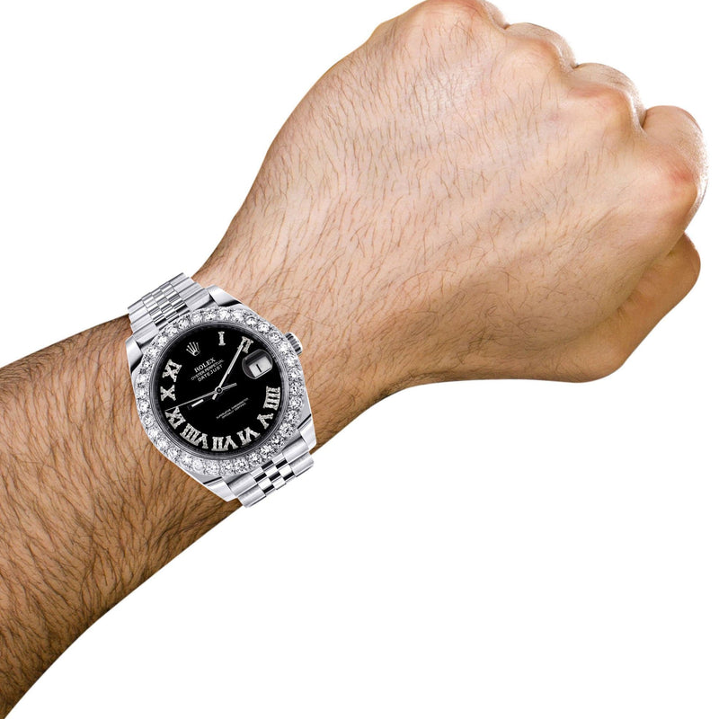 Rolex Datejust 41 Watch | 41 MM | Custom Black Roman Diamond Dial | Jubilee Band