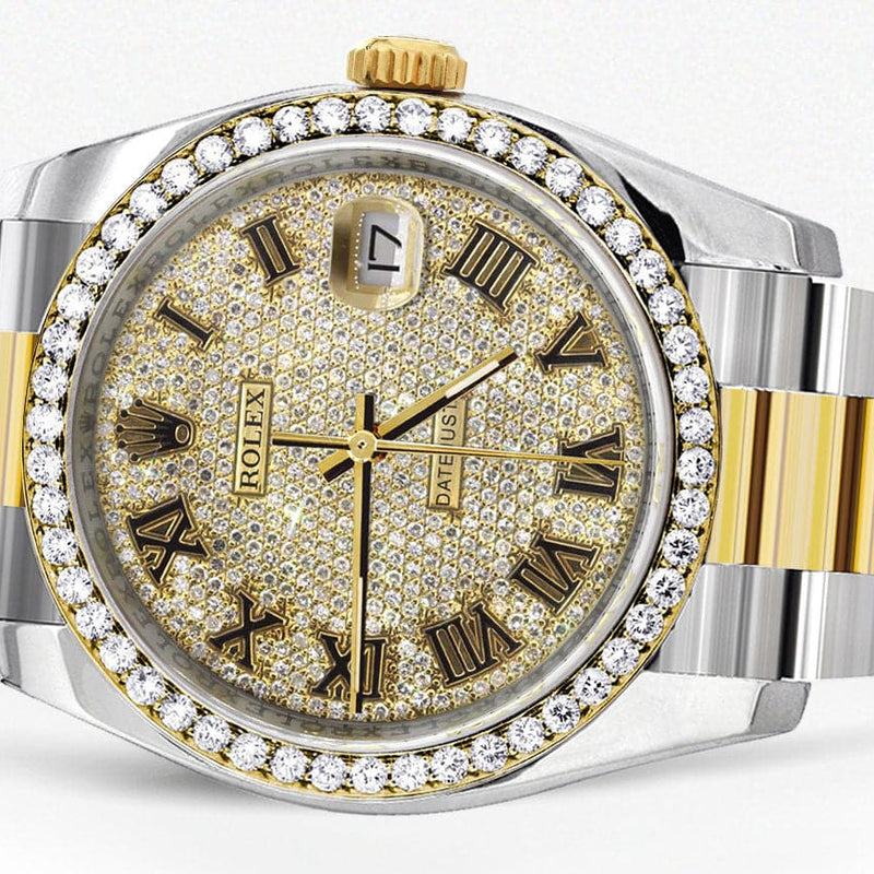 116233 | Diamond Gold Rolex Watch For Men | 36MM | Roman Diamond Dial | Oyster Band