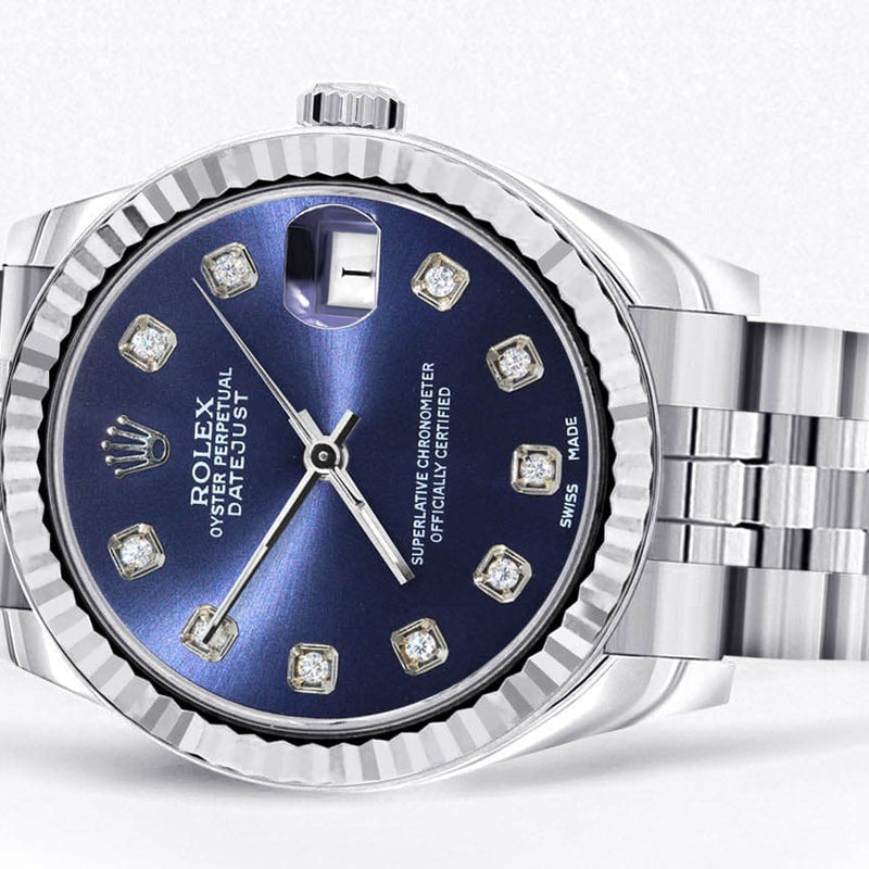 Diamond Rolex Watch | 68274 | Fluted Bezel | 31MM | Blue Diamond Dial | Jubilee Band