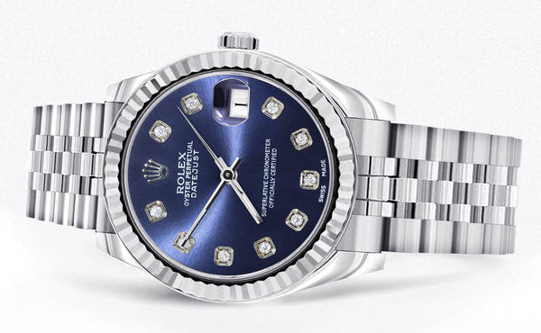 Diamond Rolex Watch | 68274 | Fluted Bezel | 31MM | Blue Diamond Dial | Jubilee Band