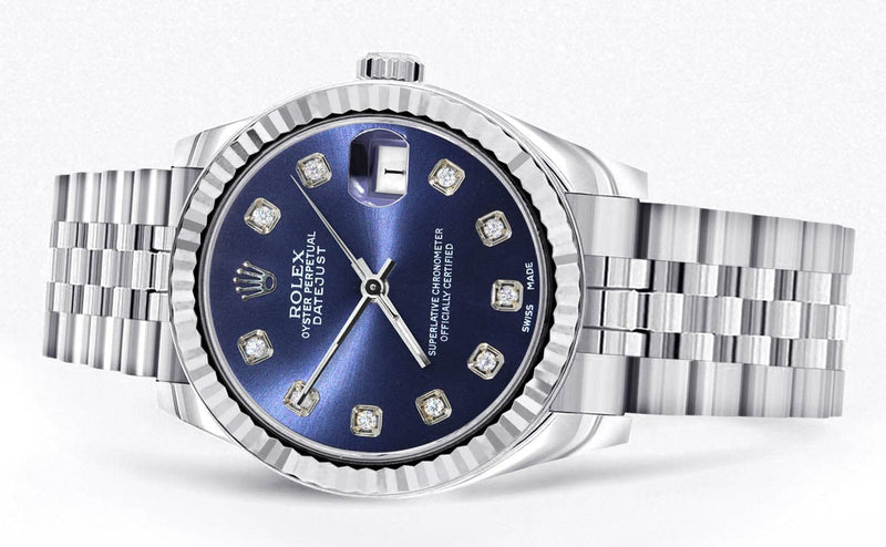 Diamond Rolex Watch | 68274 | Fluted Bezel | 31MM | Blue Diamond Dial | Jubilee Band