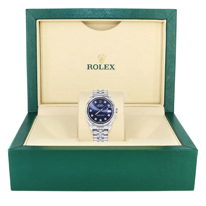 Diamond Rolex Watch | 68274 | Fluted Bezel | 31MM | Blue Diamond Dial | Jubilee Band