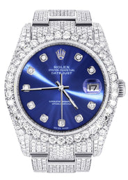Iced Out Rolex Datejust 36 MM | Stainless Steel | 16.5 Carats of Diamonds | Blue Diamond Dial | Oyster Band | Model 116200