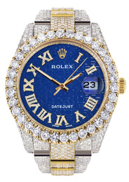 Diamond Iced Out Rolex Datejust 41 | 25 Carats Of Diamonds | Custom Blue Text Pattern Dial | Two Tone | Oyster Band