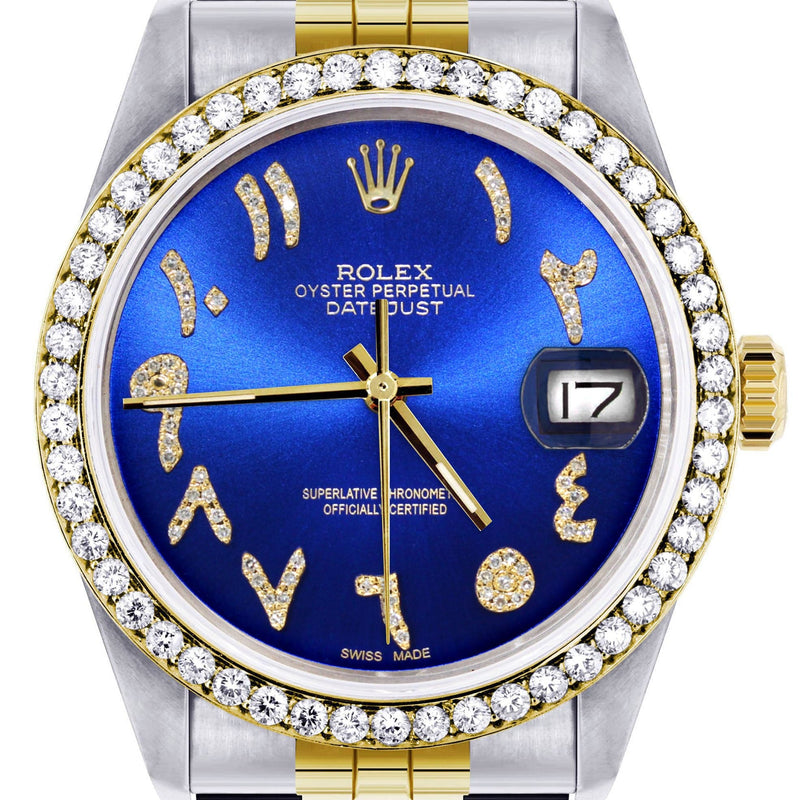 Gold & Steel Rolex Datejust Watch 16233 for Men  | 36Mm | Royal Blue Arabic Diamond Dial | Jubilee Band