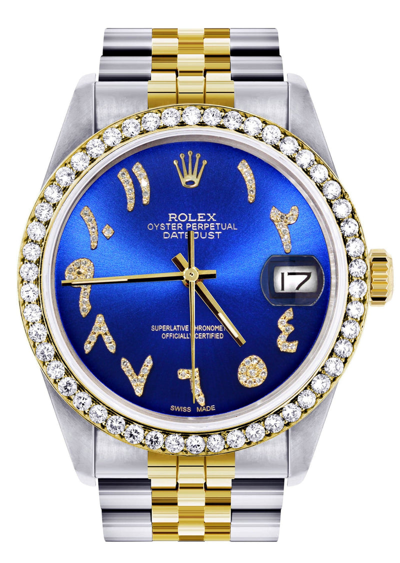 Gold & Steel Rolex Datejust Watch 16233 for Men  | 36Mm | Royal Blue Arabic Diamond Dial | Jubilee Band