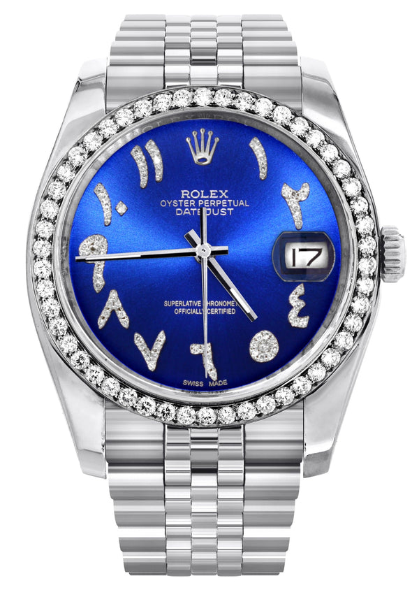 116200 | Hidden Clasp | Diamond Rolex Datejust Watch | 36Mm | Royal Blue Arabic Diamond Dial | Jubilee Band