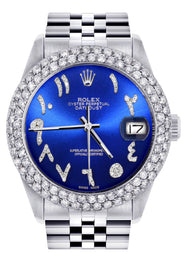 Mens Rolex Datejust Watch 16200 | 36Mm | Royal Blue Arabic Diamond Dial | Two Row 4.25 Carat Bezel | Jubilee Band