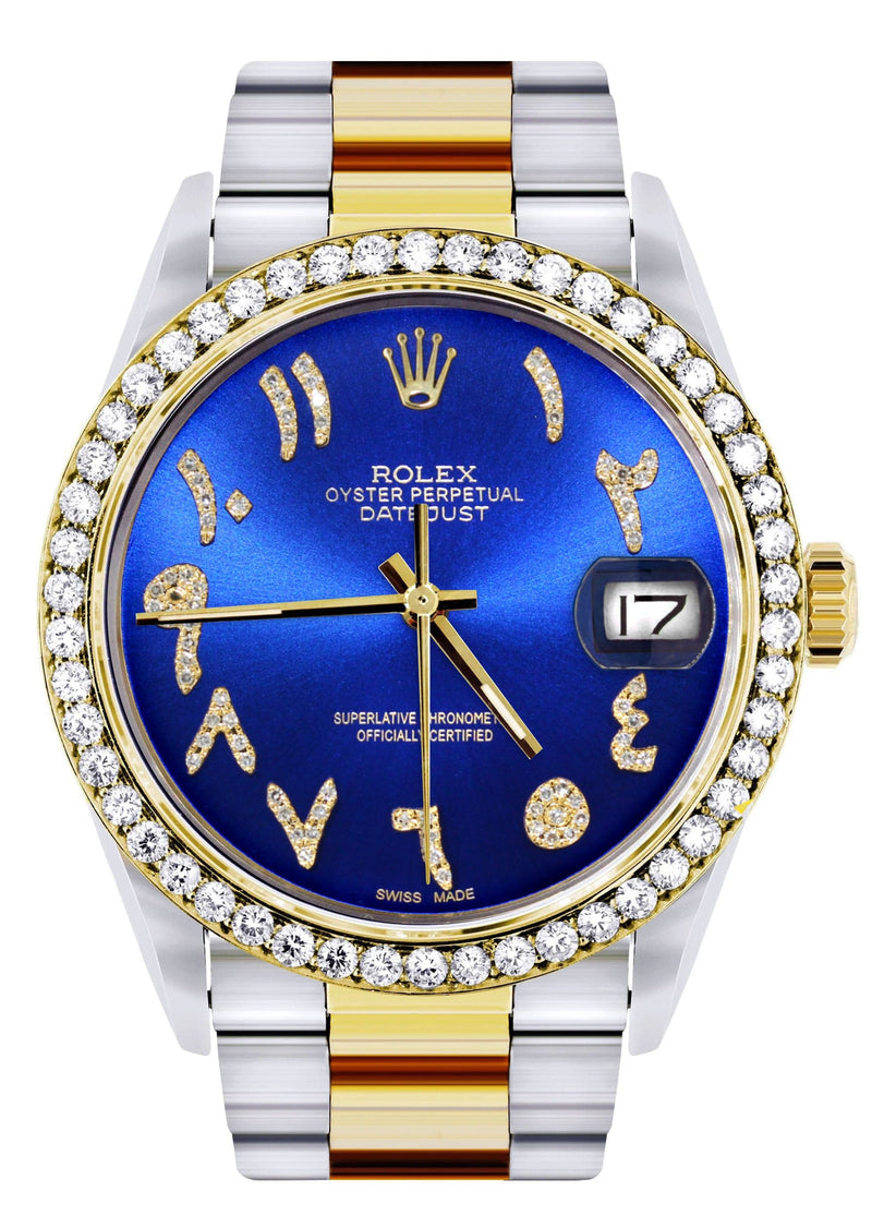 Gold & Steel Rolex Datejust Watch 16233 for Men | 36Mm | Royal Blue Arabic Diamond Dial | Oyster Band