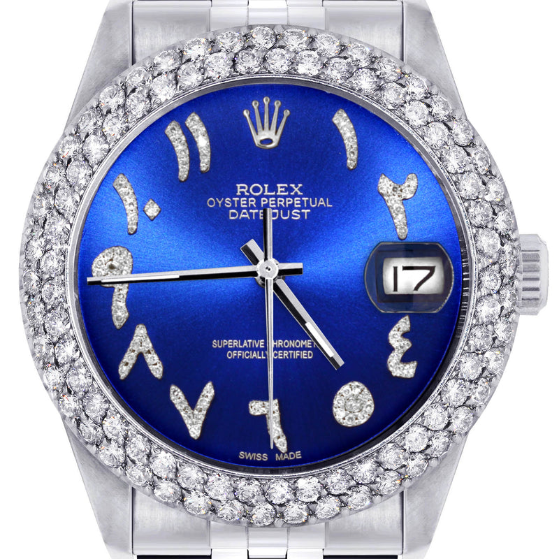 Womens Rolex Datejust Watch 16200 | 36Mm | Royal Blue Arabic Diamond Dial | Two Row 4.25 Carat Bezel | Jubilee Band