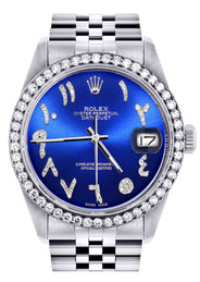 Diamond Mens Rolex Datejust Watch 16200 | 36Mm | Royal Blue Arabic Diamond Dial | Jubilee Band
