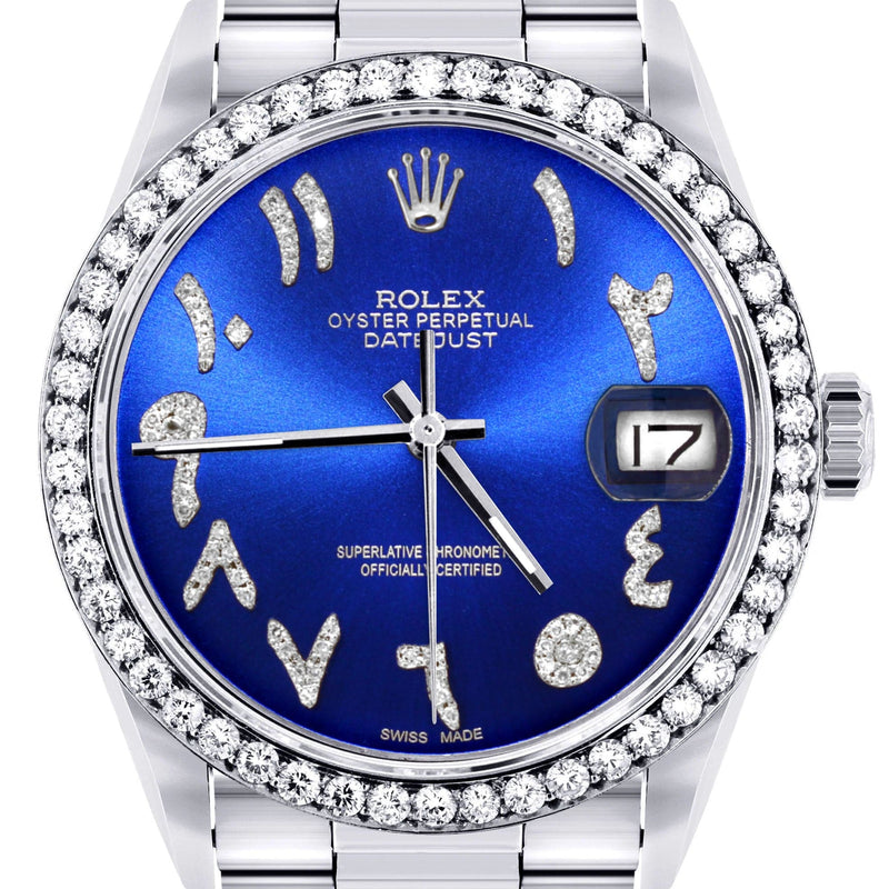 Diamond Mens  Rolex Datejust Watch 16200 | 36Mm | Royal Blue Arabic Diamond Dial | Oyster Band