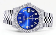 Mens Rolex Datejust Watch 16200 | 36Mm | Royal Blue Arabic Diamond Dial | Two Row 4.25 Carat Bezel | Jubilee Band