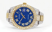 Diamond Iced Out Rolex Datejust 41 | 25 Carats Of Diamonds | Blue Text Pattern Dial | Two Tone | Two Row | Oyster Band