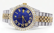 Iced Out Rolex Datejust 36 MM | Two Tone | 10 Carats of Diamonds | Blue Roman Diamond Dial