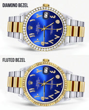 Gold & Steel Rolex Datejust Watch 16233 for Men | 36Mm | Royal Blue Arabic Diamond Dial | Oyster Band
