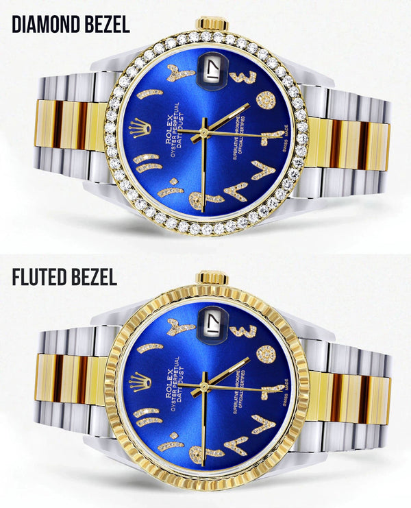Gold & Steel Rolex Datejust Watch 16233 for Men | 36Mm | Royal Blue Arabic Diamond Dial | Oyster Band