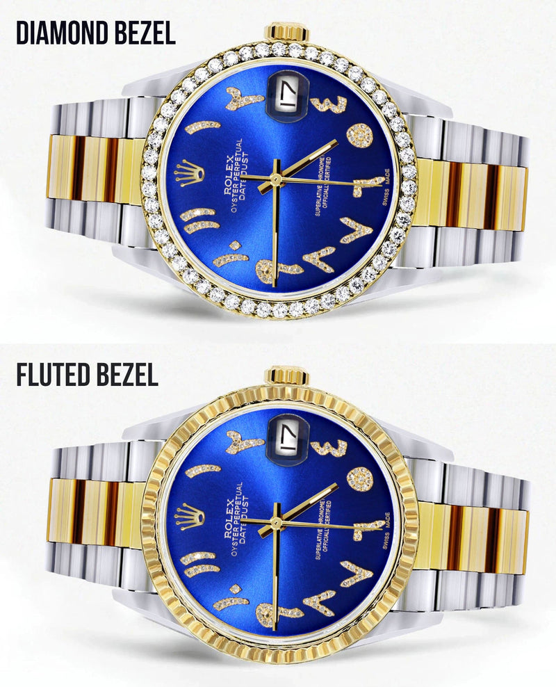 Gold & Steel Rolex Datejust Watch 16233 for Men | 36Mm | Royal Blue Arabic Diamond Dial | Oyster Band