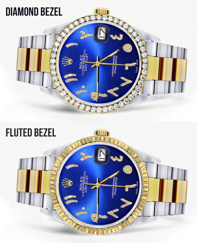 Gold & Steel Rolex Datejust Watch 16233 for Men | 36Mm | Royal Blue Arabic Diamond Dial | Oyster Band
