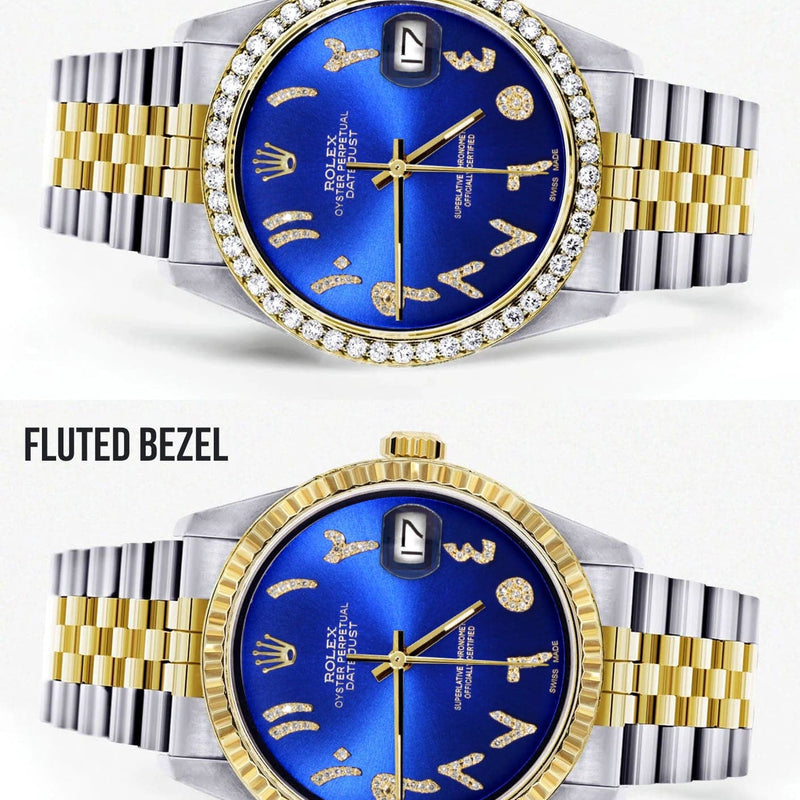Gold & Steel Rolex Datejust Watch 16233 for Men  | 36Mm | Royal Blue Arabic Diamond Dial | Jubilee Band