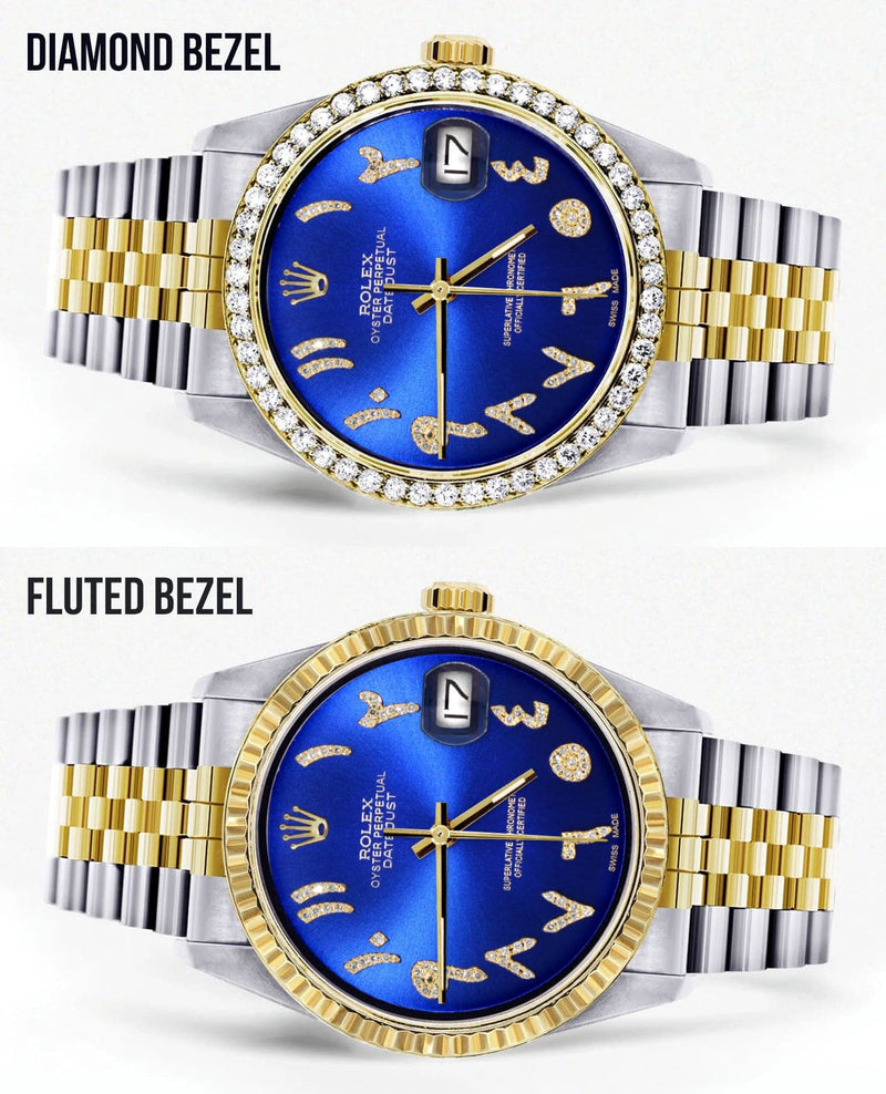 Gold & Steel Rolex Datejust Watch 16233 for Men  | 36Mm | Royal Blue Arabic Diamond Dial | Jubilee Band