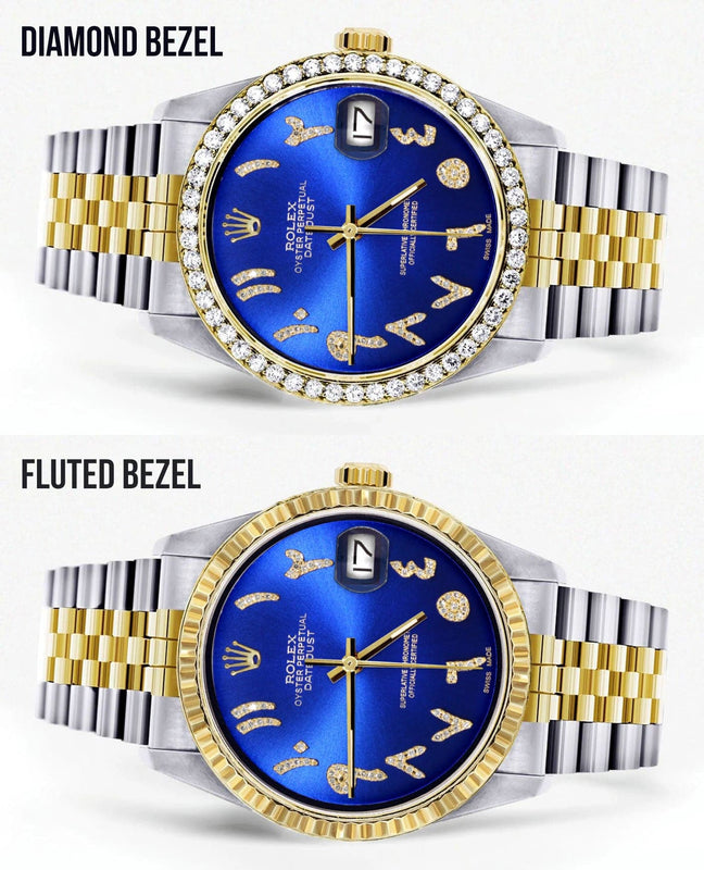 Gold & Steel Rolex Datejust Watch 16233 for Men  | 36Mm | Royal Blue Arabic Diamond Dial | Jubilee Band