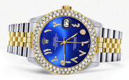 Diamond Gold Rolex Watch For Women 16233 | 36Mm | Blue Arabic Diamond Dial | Two Row 4.25 Carat Bezel | Jubilee Band