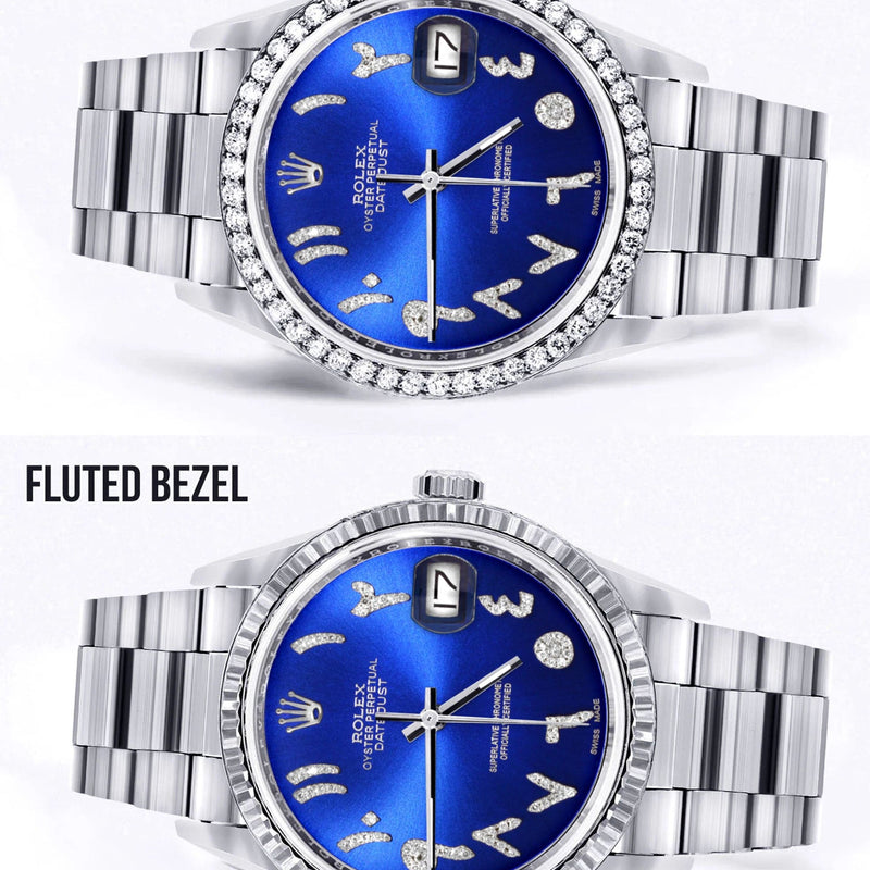Diamond Mens  Rolex Datejust Watch 16200 | 36Mm | Royal Blue Arabic Diamond Dial | Oyster Band