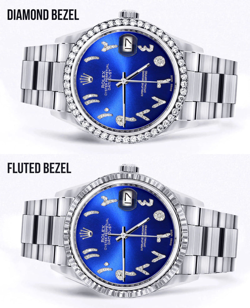 Diamond Mens  Rolex Datejust Watch 16200 | 36Mm | Royal Blue Arabic Diamond Dial | Oyster Band