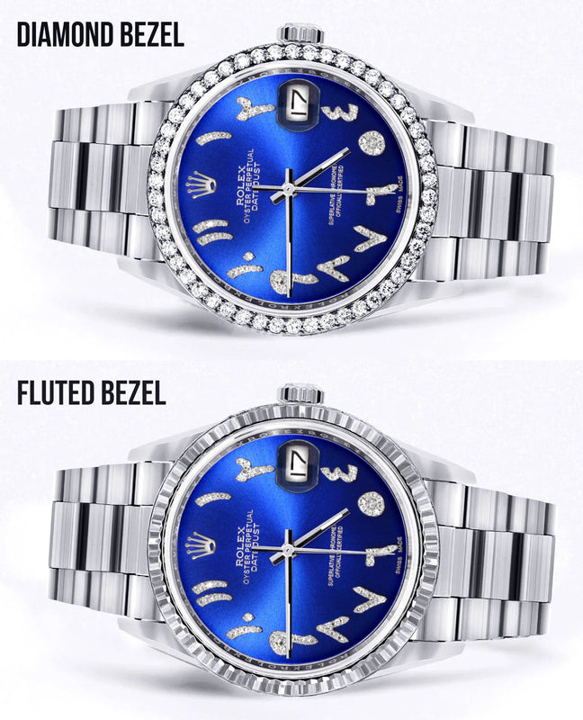 Diamond Mens  Rolex Datejust Watch 16200 | 36Mm | Royal Blue Arabic Diamond Dial | Oyster Band