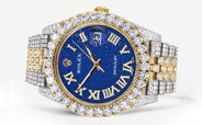 Diamond Iced Out Rolex Datejust 41 | 25 Carats Of Diamonds | Custom Blue Text Pattern Dial | Two Tone | Jubilee Band