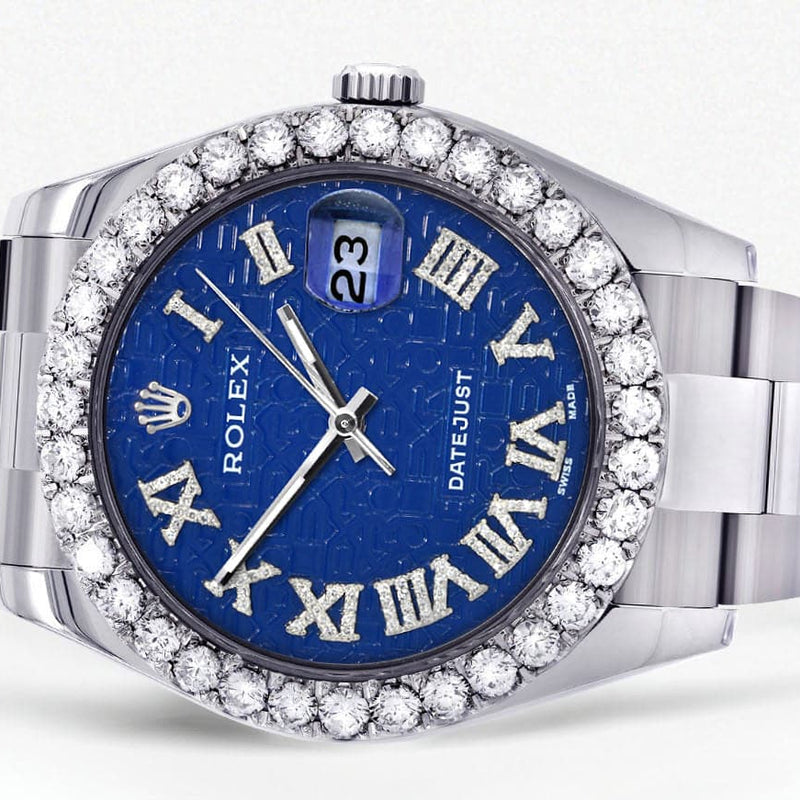 Rolex Datejust II Watch | 41 MM | Custom Blue Pattern Roman Dial | Oyster Band