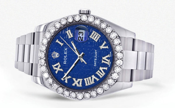 Rolex Datejust II Watch | 41 MM | Custom Blue Pattern Roman Dial | Oyster Band