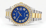 Rolex Datejust II Watch | 41 MM | 18K Yellow Gold & Stainless Steel | Custom Blue Text Pattern Roman Dial | Oyster Band