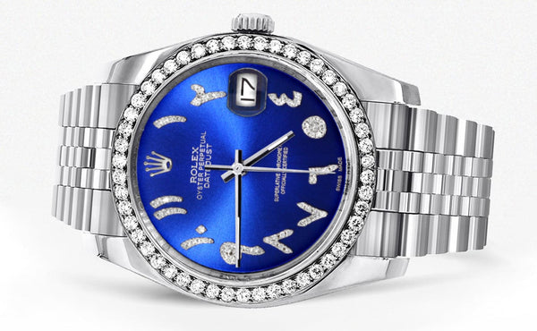 116200 | Hidden Clasp | Diamond Rolex Datejust Watch | 36Mm | Royal Blue Arabic Diamond Dial | Jubilee Band