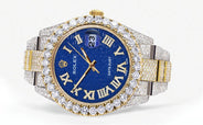 Diamond Iced Out Rolex Datejust 41 | 25 Carats Of Diamonds | Custom Blue Text Pattern Dial | Two Tone | Oyster Band
