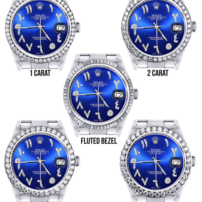 Diamond Mens  Rolex Datejust Watch 16200 | 36Mm | Royal Blue Arabic Diamond Dial | Oyster Band