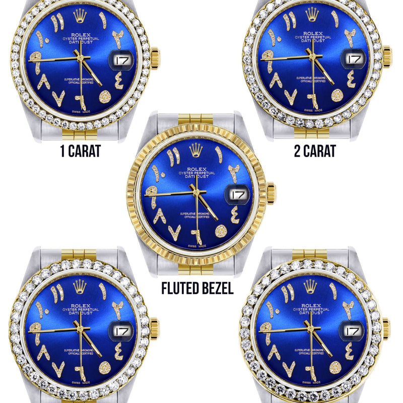 Gold & Steel Rolex Datejust Watch 16233 for Men  | 36Mm | Royal Blue Arabic Diamond Dial | Jubilee Band
