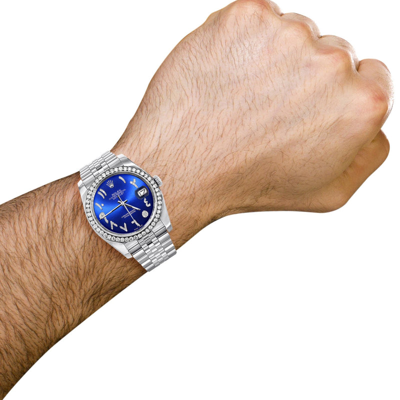 116200 | Hidden Clasp | Diamond Rolex Datejust Watch | 36Mm | Royal Blue Arabic Diamond Dial | Jubilee Band