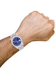 Iced Out Rolex Datejust 36 MM | Stainless Steel | 16.5 Carats of Diamonds | Blue Diamond Dial | Oyster Band | Model 116200