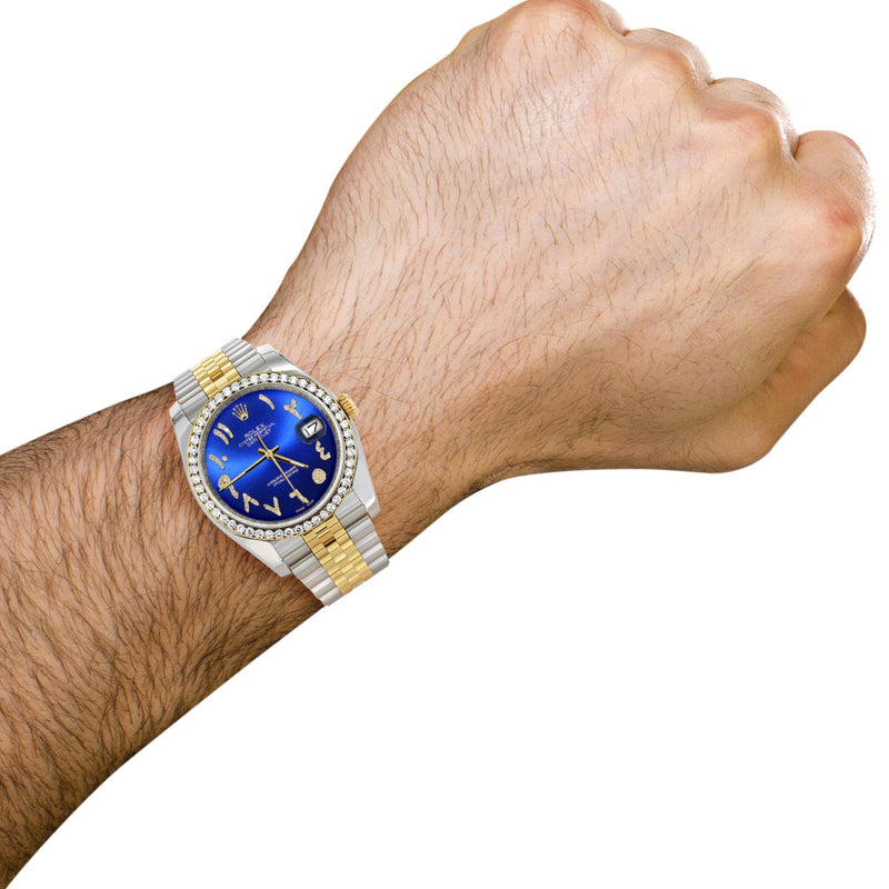 116233 | Hidden Clasp | Gold & Steel Rolex Datejust Watch | 36Mm | Royal Blue Arabic Diamond Dial | Jubilee Band