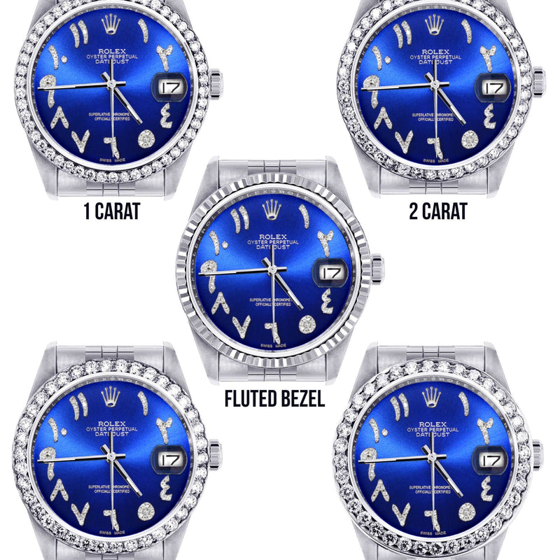 Diamond Mens Rolex Datejust Watch 16200 | 36Mm | Royal Blue Arabic Diamond Dial | Jubilee Band