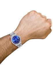 Diamond Mens Rolex Datejust Watch 16200 | 36Mm | Royal Blue Arabic Diamond Dial | Jubilee Band
