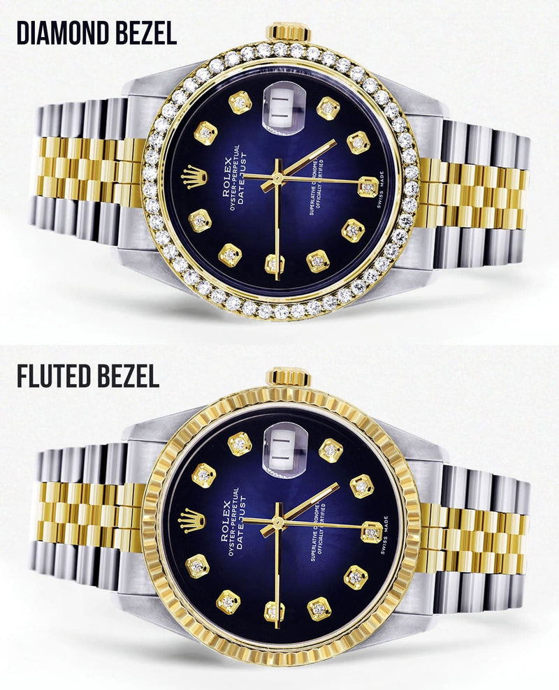 Diamond Gold Rolex Watch For Men 16233 | 36Mm | Blue Dial | Jubilee Band